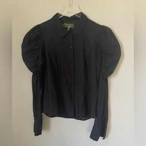 Edwardian Puff Sleeve Navy Cotton Blouse Cotelac